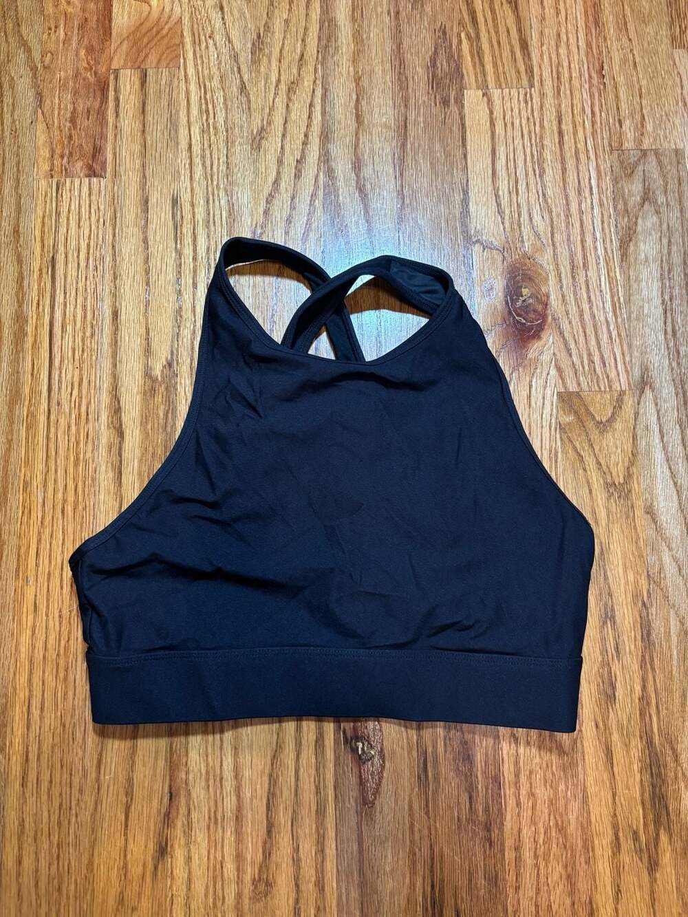 Fabletics Black High Neck Strappy Back Sports Bra